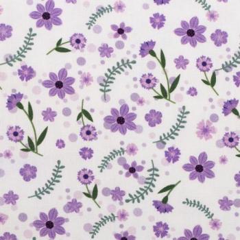 Baumwolldruck kleine Blumen Lila/Weiß